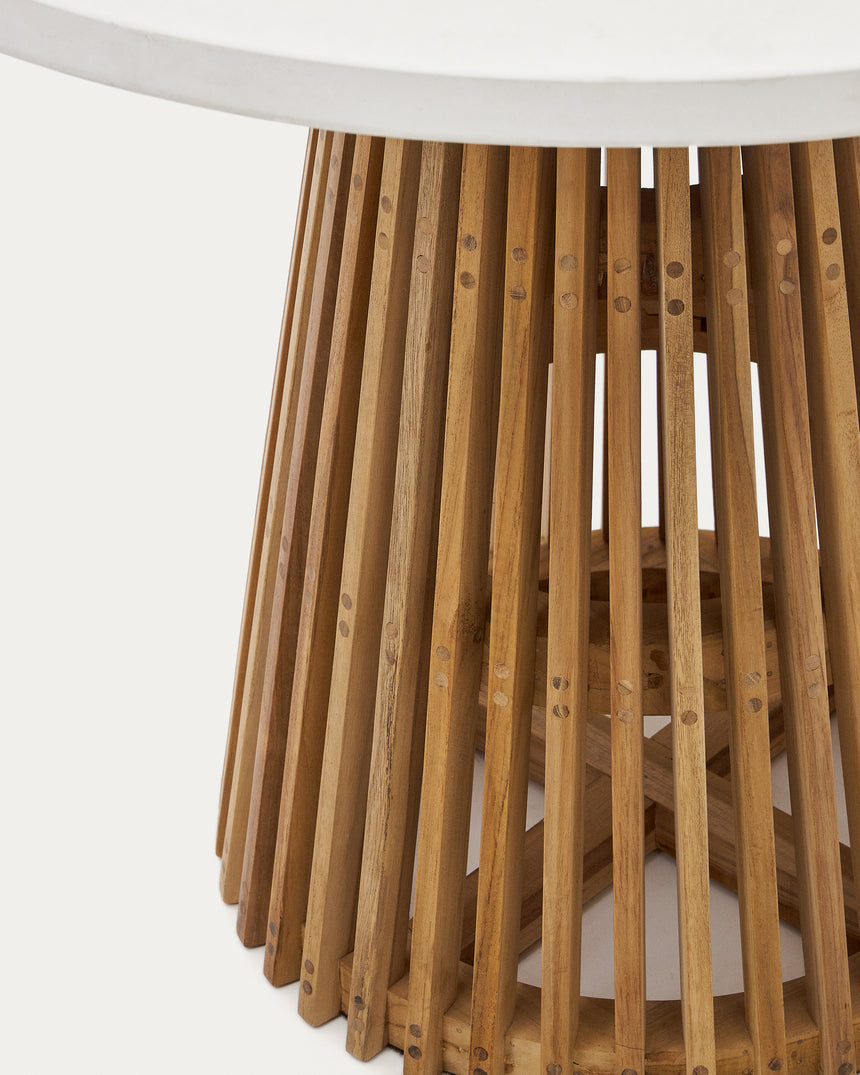 Alcaufar Outdoor Tisch rund aus massivem Teakholz und weißem Zement Ø 90 cm - ZEN ZONE Furniture