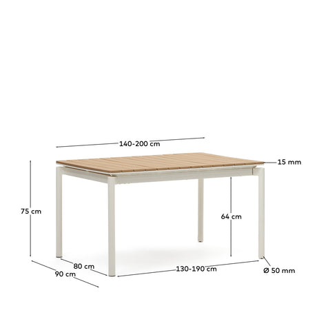 Canyelles Gartenausziehtisch aus Poly-Holz und Aluminium in Mattweiß 140 (200) x 90 cm - ZEN ZONE Furniture