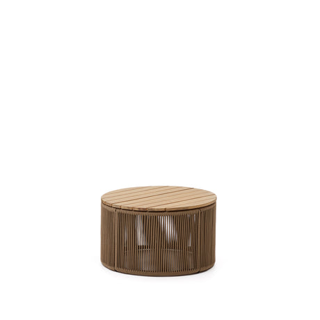 Couchtisch Dandara aus Stahl, beigem Flechtwerk und massivem Akazienholz Ø60 cm FSC 100% - ZEN ZONE Furniture