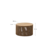 Couchtisch Dandara aus Stahl, beigem Flechtwerk und massivem Akazienholz Ø60 cm FSC 100% - ZEN ZONE Furniture