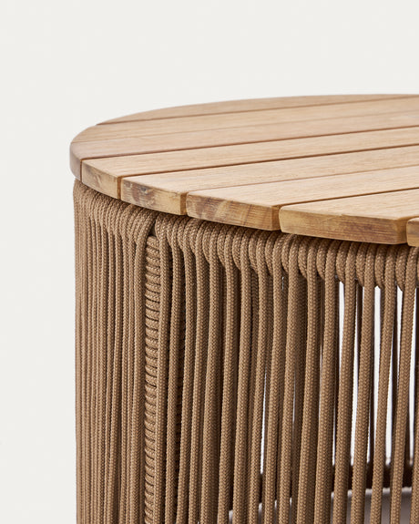 Couchtisch Dandara aus Stahl, beigem Flechtwerk und massivem Akazienholz Ø60 cm FSC 100% - ZEN ZONE Furniture