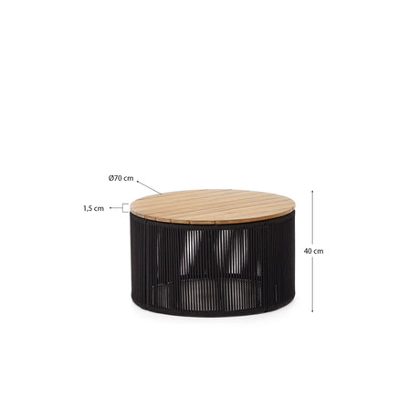 Dandara Couchtisch aus Stahl, schwarzem Flechtwerk und massivem Akazienholz Ø70 cm 100% FS - ZEN ZONE Furniture
