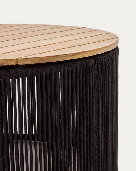 Dandara Couchtisch aus Stahl, schwarzem Flechtwerk und massivem Akazienholz Ø70 cm 100% FS - ZEN ZONE Furniture