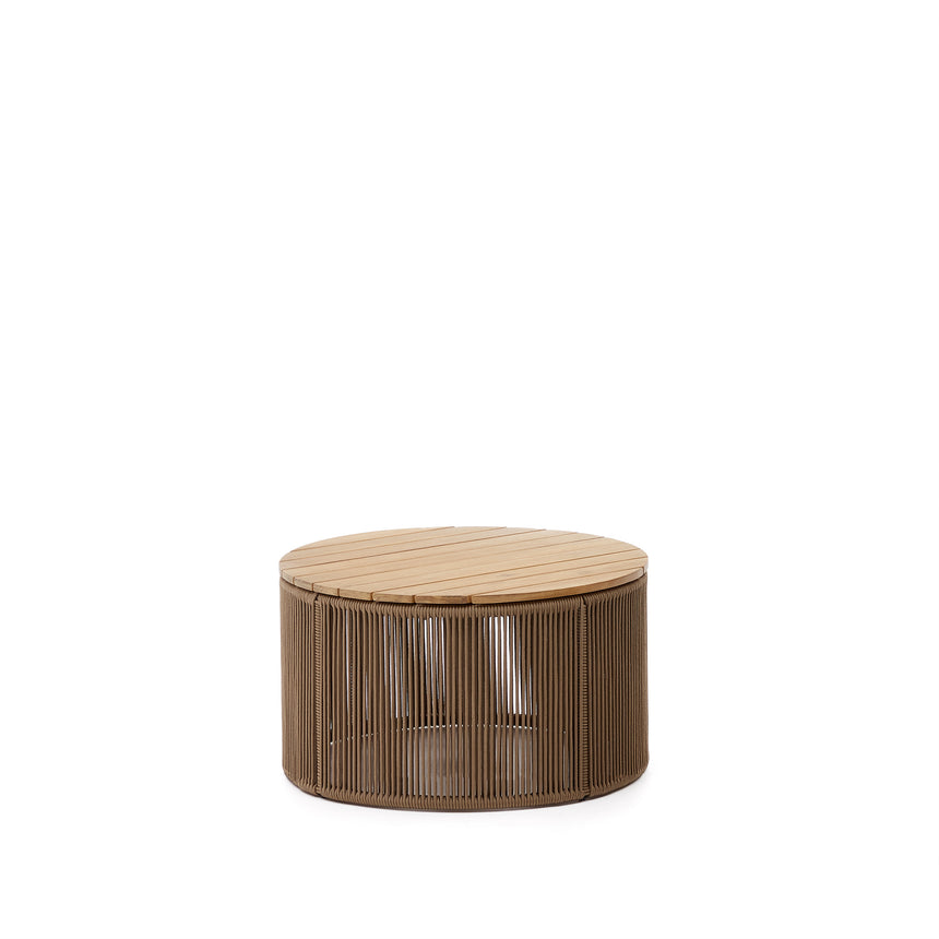 Dandara Couchtisch aus Stahl, beigem Flechtwerk und massivem Akazienholz Ø70 cm 100% FSC - ZEN ZONE Furniture