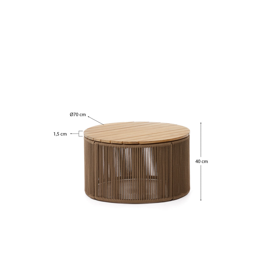 Dandara Couchtisch aus Stahl, beigem Flechtwerk und massivem Akazienholz Ø70 cm 100% FSC - ZEN ZONE Furniture