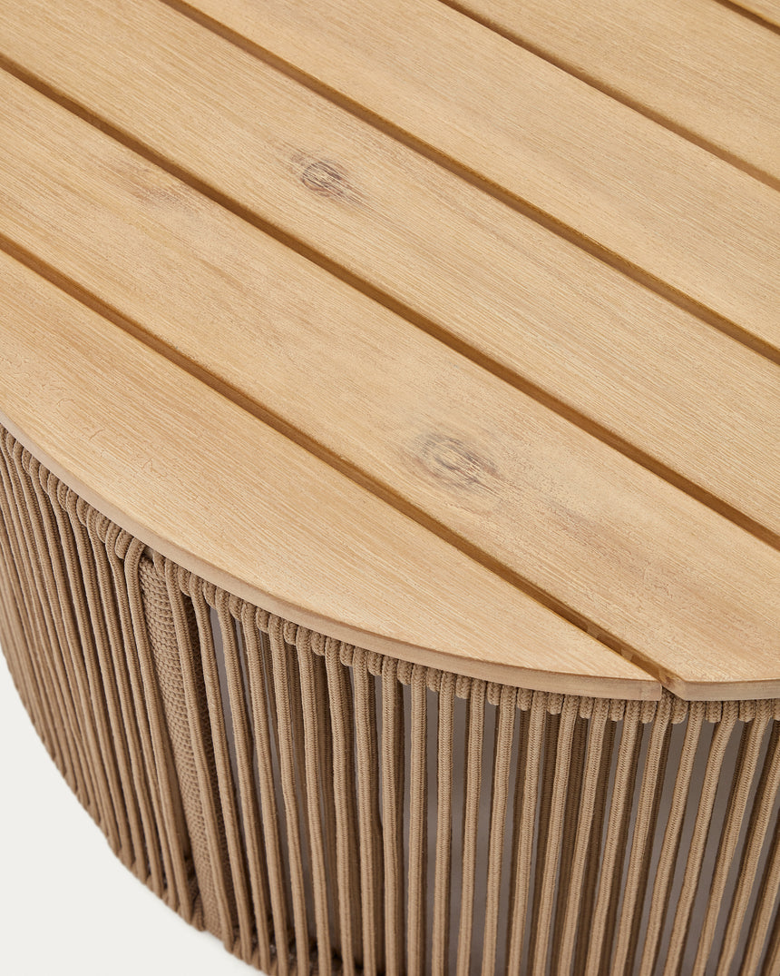 Dandara Couchtisch aus Stahl, beigem Flechtwerk und massivem Akazienholz Ø70 cm 100% FSC - ZEN ZONE Furniture