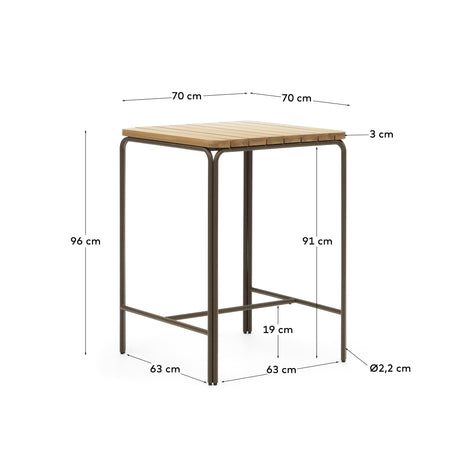 Salguer Hochtisch Outdoor massives Akazienholz Stahl in Braun 70 x 70 cm FSC 100% - ZEN ZONE Furniture