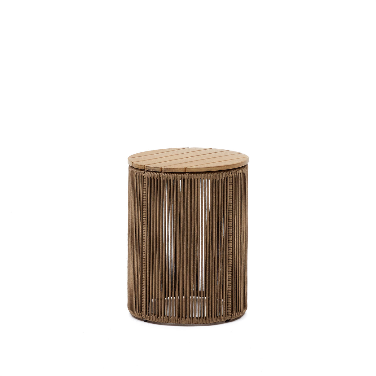 Couchtisch Dandara aus Stahl, beigem Flechtwerk und massivem Akazienholz Ø40 cm FSC 100% - ZEN ZONE Furniture