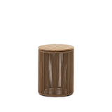 Couchtisch Dandara aus Stahl, beigem Flechtwerk und massivem Akazienholz Ø40 cm FSC 100% - ZEN ZONE Furniture