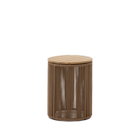 Couchtisch Dandara aus Stahl, beigem Flechtwerk und massivem Akazienholz Ø40 cm FSC 100% - ZEN ZONE Furniture
