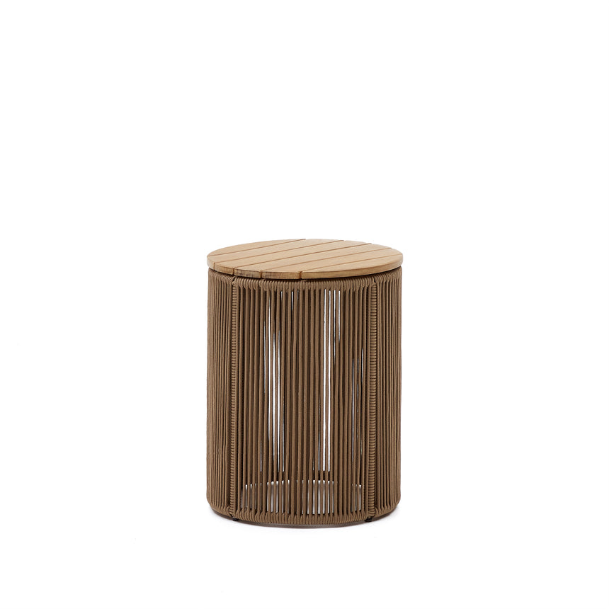 Couchtisch Dandara aus Stahl, beigem Flechtwerk und massivem Akazienholz Ø40 cm FSC 100% - ZEN ZONE Furniture
