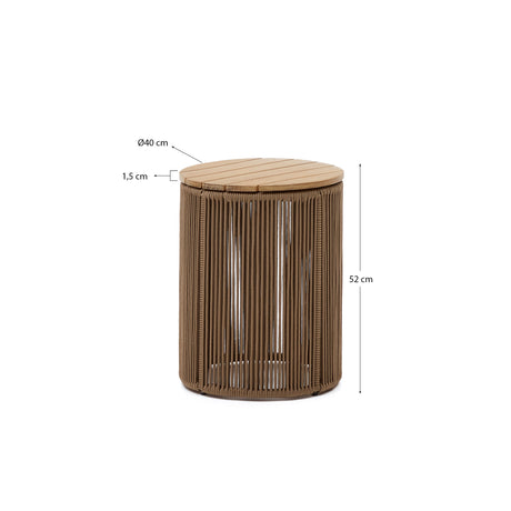 Couchtisch Dandara aus Stahl, beigem Flechtwerk und massivem Akazienholz Ø40 cm FSC 100% - ZEN ZONE Furniture