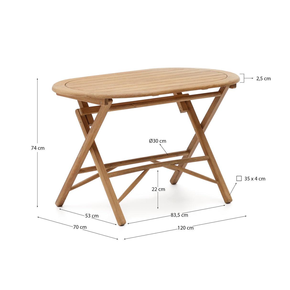 Klapptisch Dandara aus massivem Akazienholz in Naturoptik Ø 120 x 60 cm FSC 100% - ZEN ZONE Furniture