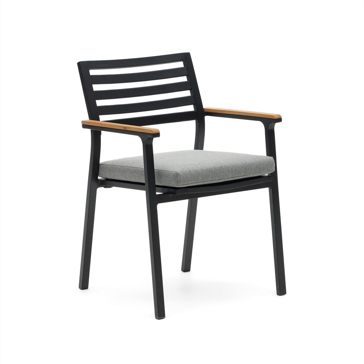 Bona stapelbarer Gartenstuhl aus Aluminium mit schwarzem Finish und Armlehnen aus massivem - ZEN ZONE Furniture
