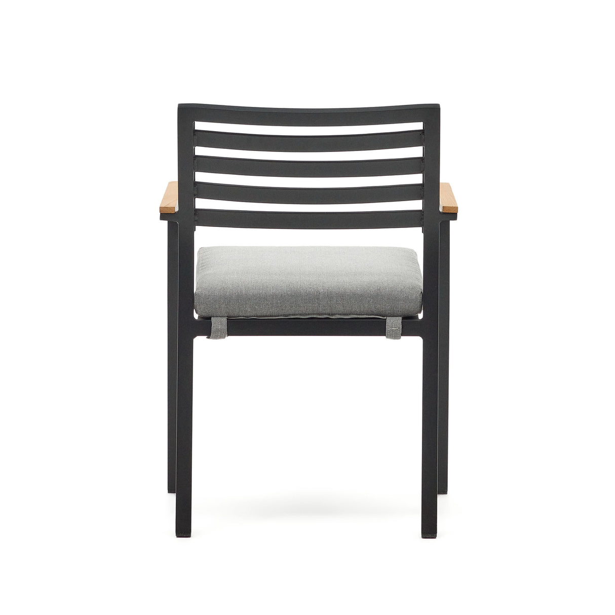 Bona stapelbarer Gartenstuhl aus Aluminium mit schwarzem Finish und Armlehnen aus massivem - ZEN ZONE Furniture