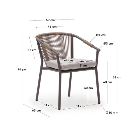 Xelida stapelbarer Gartenstuhl aus Aluminium und Seil braun - ZEN ZONE Furniture