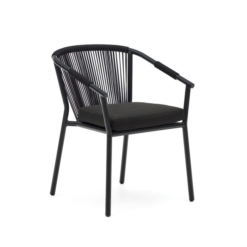 Xelida stapelbarer Gartenstuhl aus Aluminium und Seil schwarz - ZEN ZONE Furniture