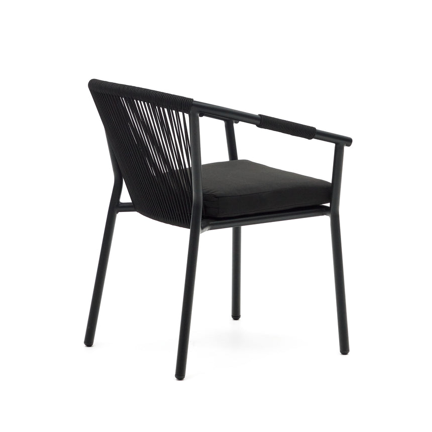 Xelida stapelbarer Gartenstuhl aus Aluminium und Seil schwarz - ZEN ZONE Furniture