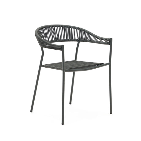 Futadera stapelbarer Gartenstuhl aus Kunststoffseil in Grau und Stahl mit Finish in Grau - ZEN ZONE Furniture