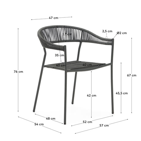 Futadera stapelbarer Gartenstuhl aus Kunststoffseil in Grau und Stahl mit Finish in Grau - ZEN ZONE Furniture