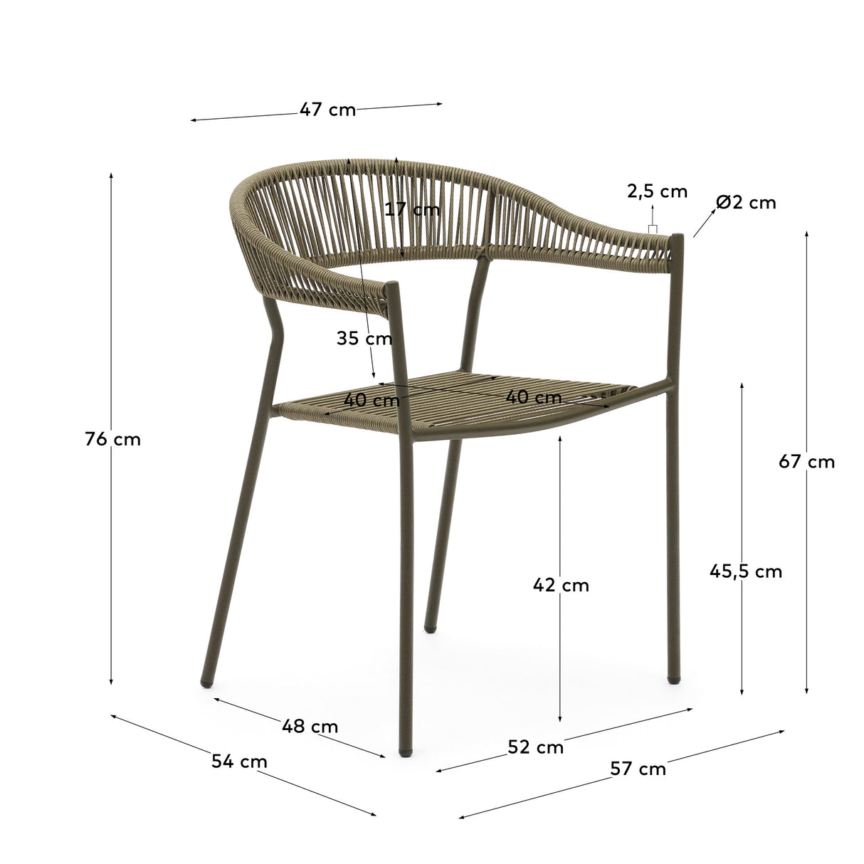 Futadera stapelbarer Gartenstuhl aus Kunststoffseil in Grün und Stahl mit grünem Finish - ZEN ZONE Furniture