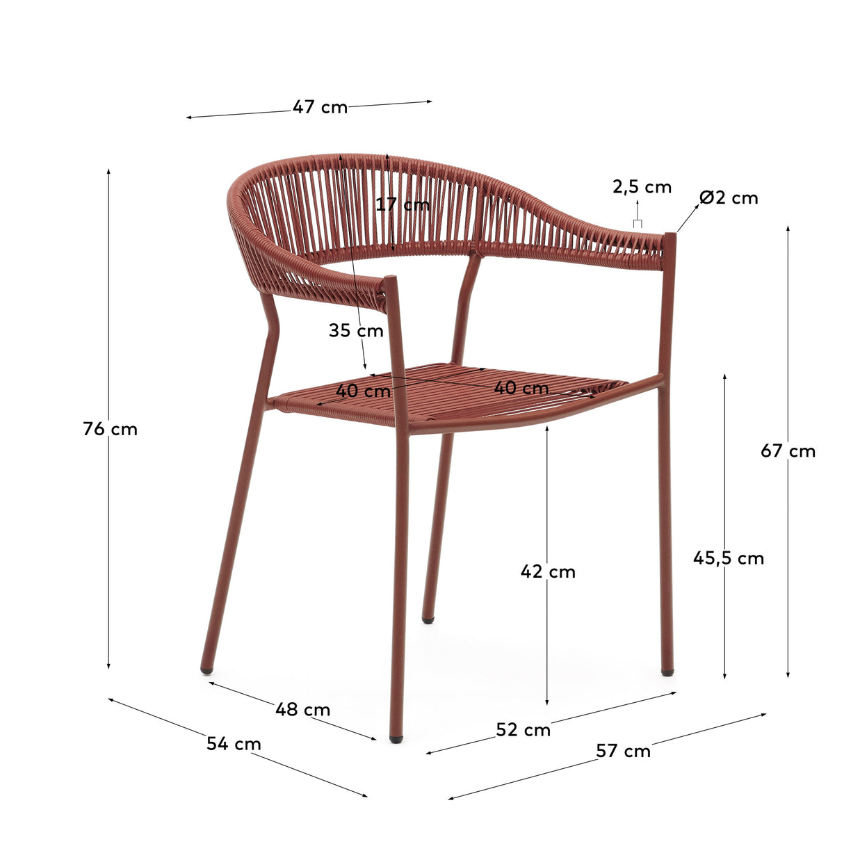 Futadera stapelbarer Gartenstuhl aus Kunststoffseil in Terrakotta und Stahl mit Finish in Terrakotta - ZEN ZONE Furniture