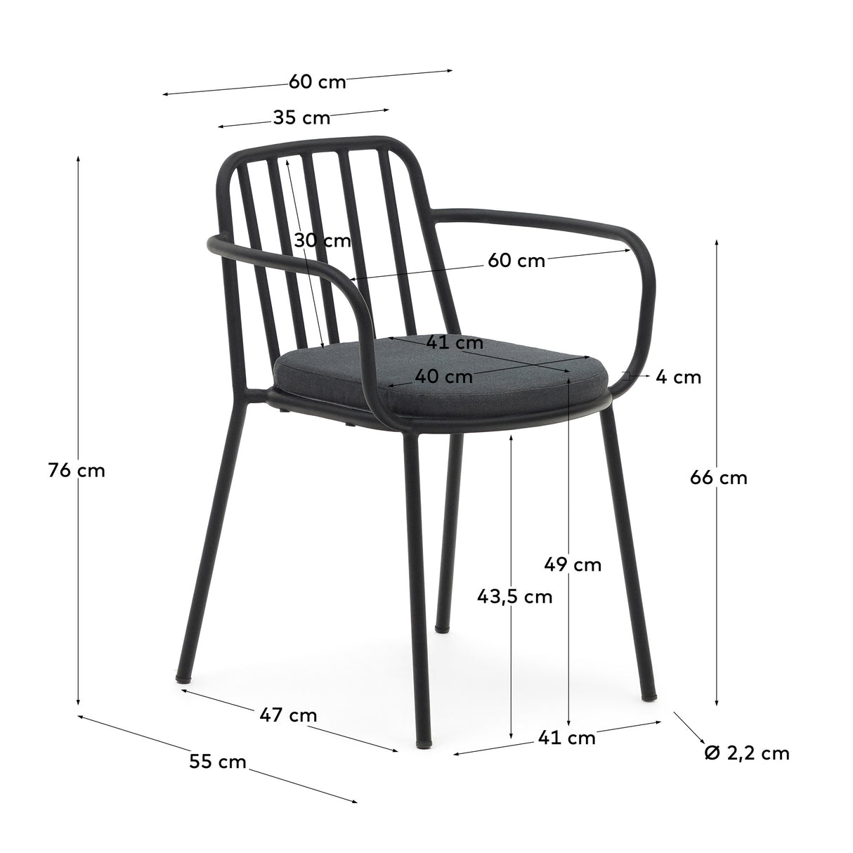 Bramant stapelbarer Stuhl aus Stahl mit schwarzem Finish - ZEN ZONE Furniture