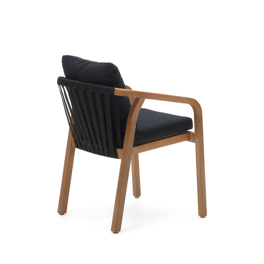 Malaret stapelbarer Stuhl aus massivem Eukalyptusholz und Seil in Schwarz FSC 100% - ZEN ZONE Furniture