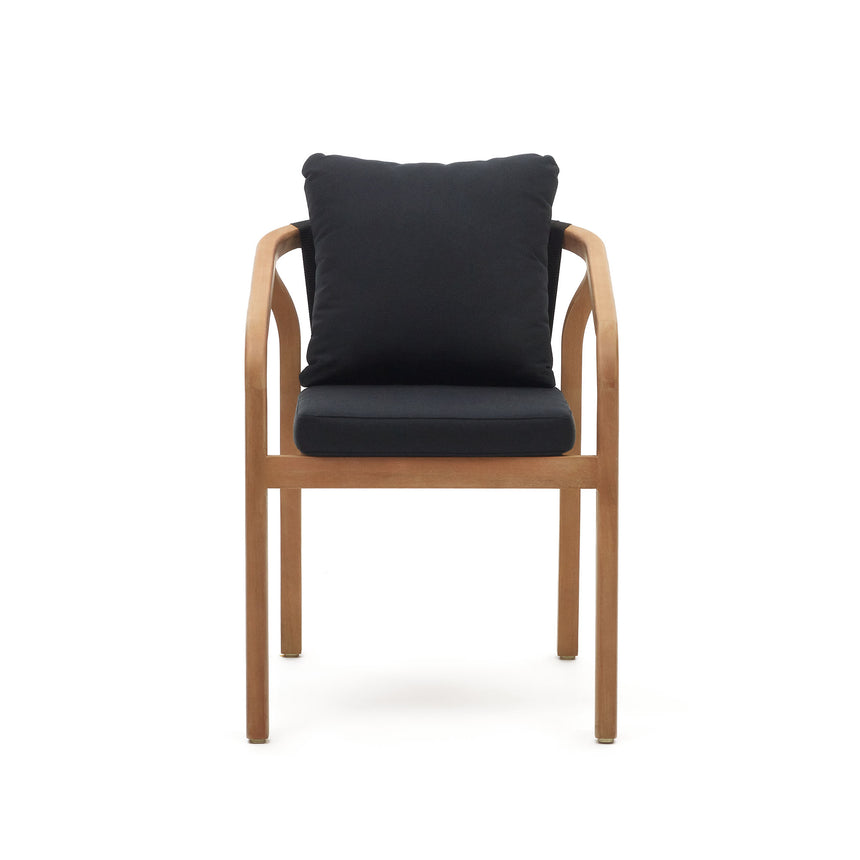 Malaret stapelbarer Stuhl aus massivem Eukalyptusholz und Seil in Schwarz FSC 100% - ZEN ZONE Furniture