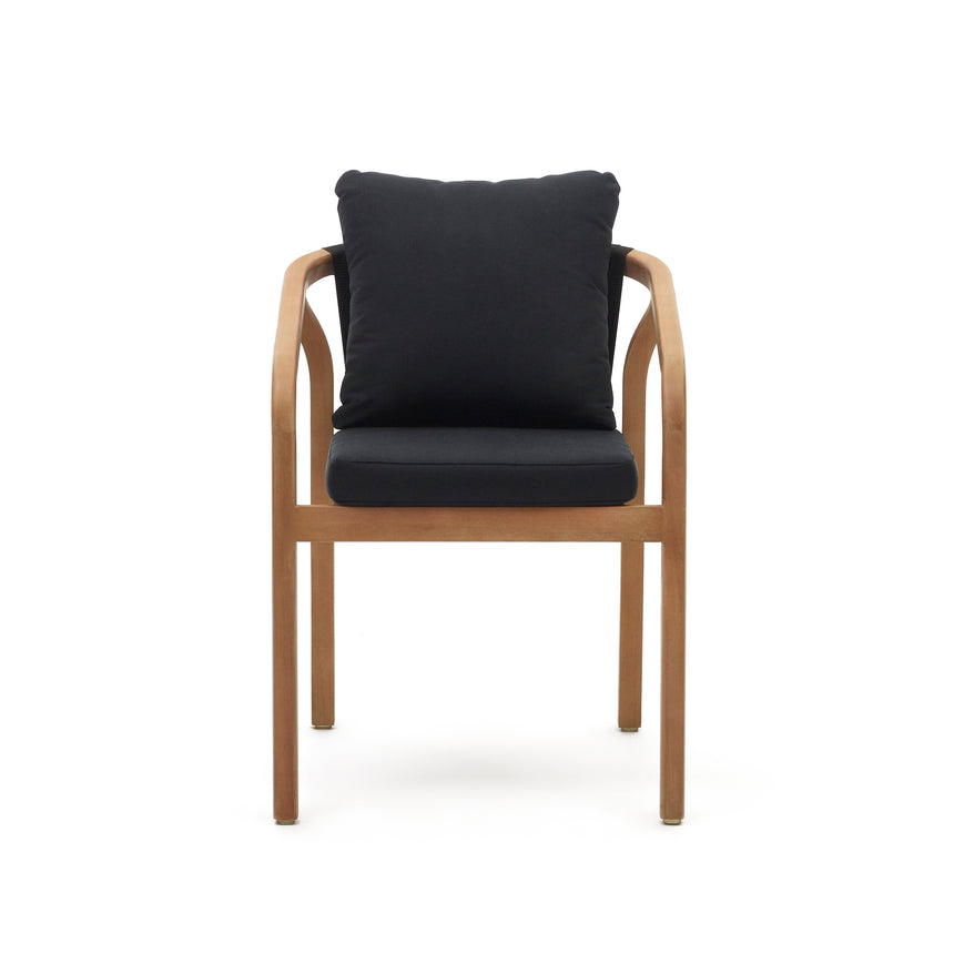 Malaret stapelbarer Stuhl aus massivem Eukalyptusholz und Seil in Schwarz FSC 100% - ZEN ZONE Furniture