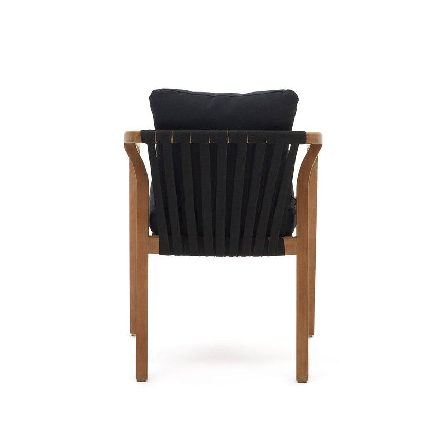 Malaret stapelbarer Stuhl aus massivem Eukalyptusholz und Seil in Schwarz FSC 100% - ZEN ZONE Furniture