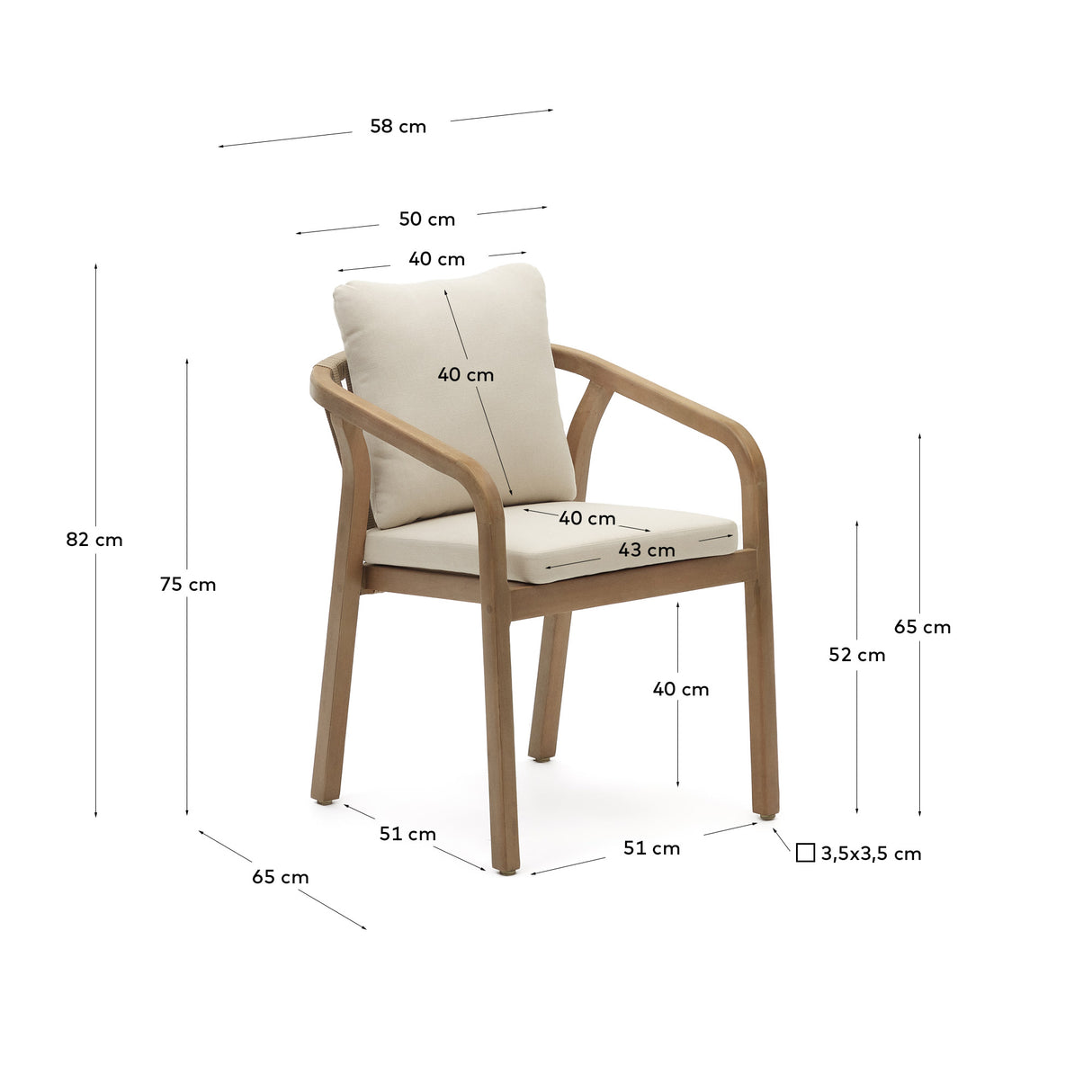 Malaret stapelbarer Stuhl aus massivem Eukalyptusholz und Seil in Beige 100% FSC - ZEN ZONE Furniture