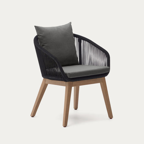 Portalo Stuhl aus Seil in Schwarz und Beinen massives Akazienholz 100% FSC - ZEN ZONE Furniture