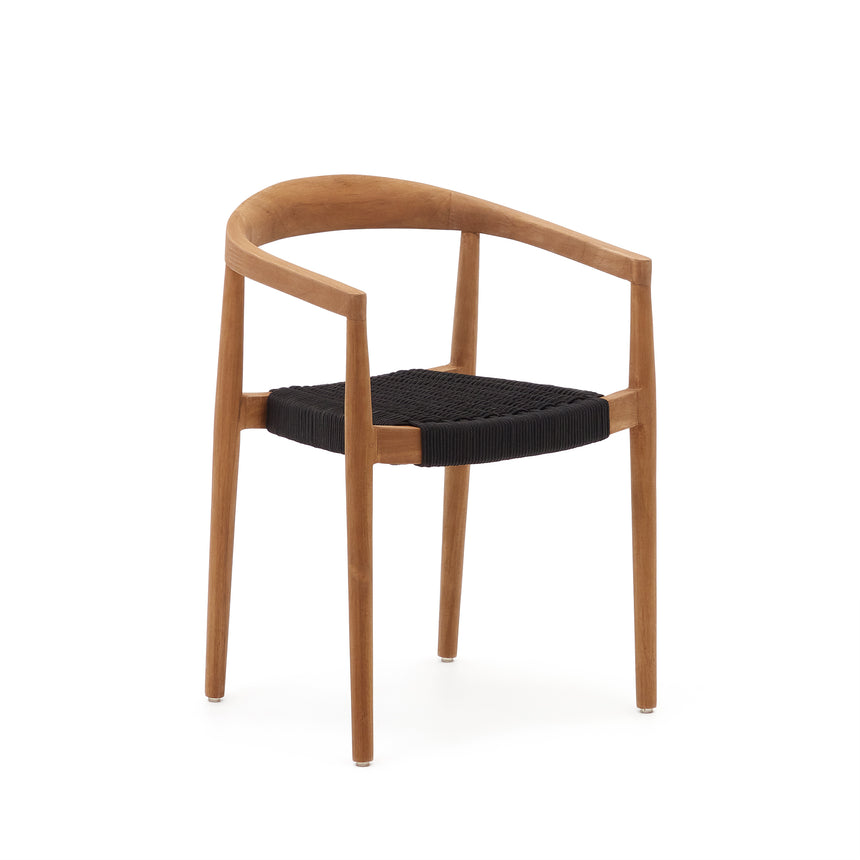 Ydalia stapelbarer Outdoor-Stuhl aus massivem Teakholz natürliches Finish schwarzes Seil - ZEN ZONE Furniture