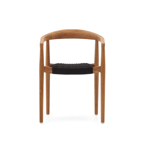 Ydalia stapelbarer Outdoor-Stuhl aus massivem Teakholz natürliches Finish schwarzes Seil - ZEN ZONE Furniture