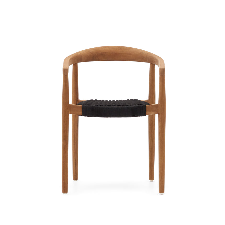 Ydalia stapelbarer Outdoor-Stuhl aus massivem Teakholz natürliches Finish schwarzes Seil - ZEN ZONE Furniture