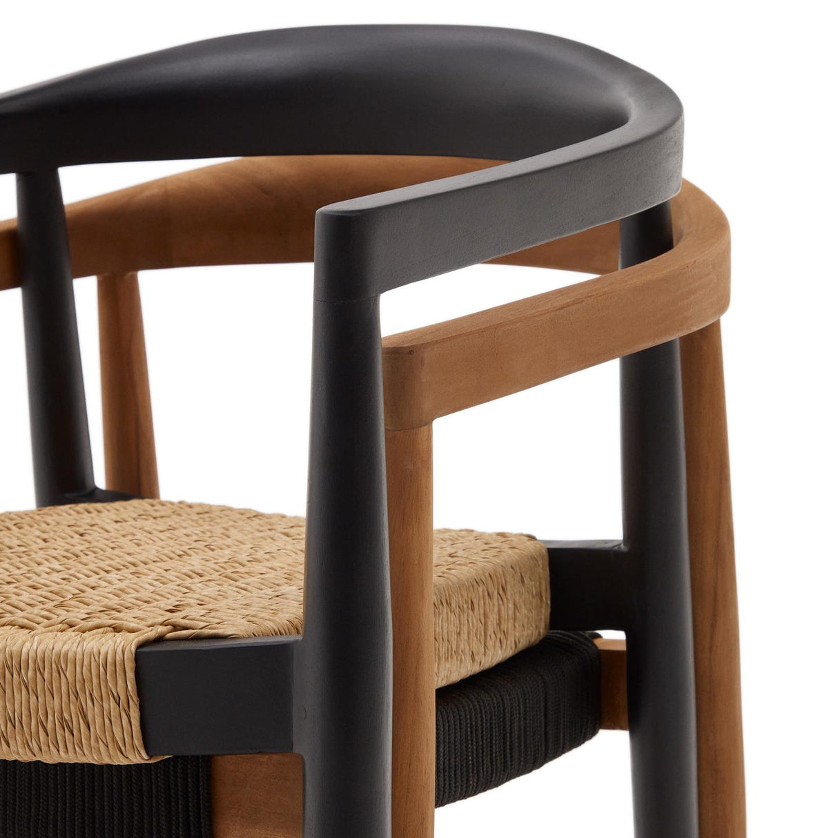 Stapelbarer Outdoor-Stuhl Ydalia aus massivem Teakholz natürliches Finish schwarzes Seil - ZEN ZONE