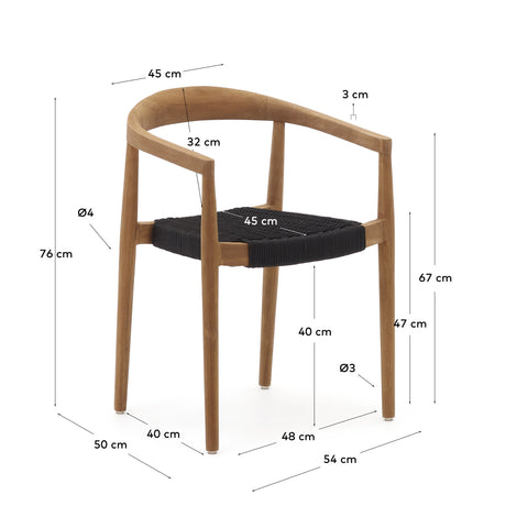 Ydalia stapelbarer Outdoor-Stuhl aus massivem Teakholz natürliches Finish schwarzes Seil - ZEN ZONE Furniture