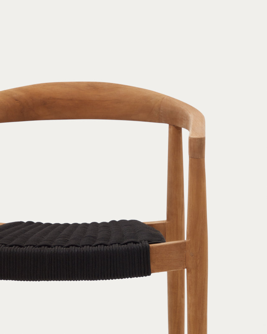 Ydalia stapelbarer Outdoor-Stuhl aus massivem Teakholz natürliches Finish schwarzes Seil - ZEN ZONE Furniture