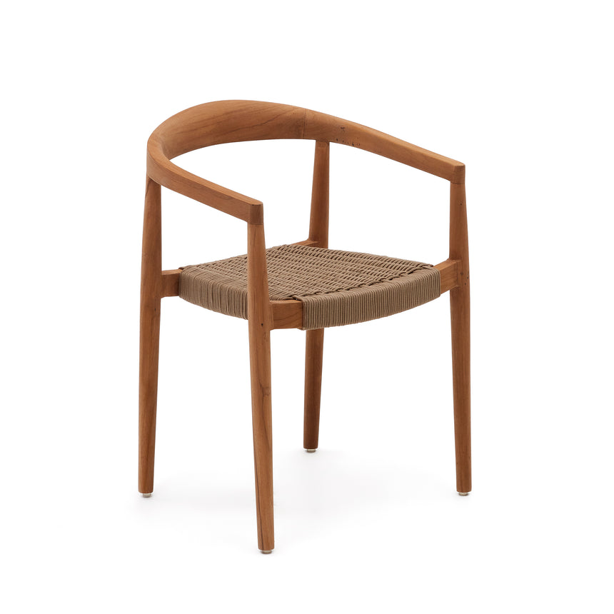 Ydalia stapelbarer Outdoor-Stuhl massives Teakholz natürliches Finish beiges Seil - ZEN ZONE Furniture