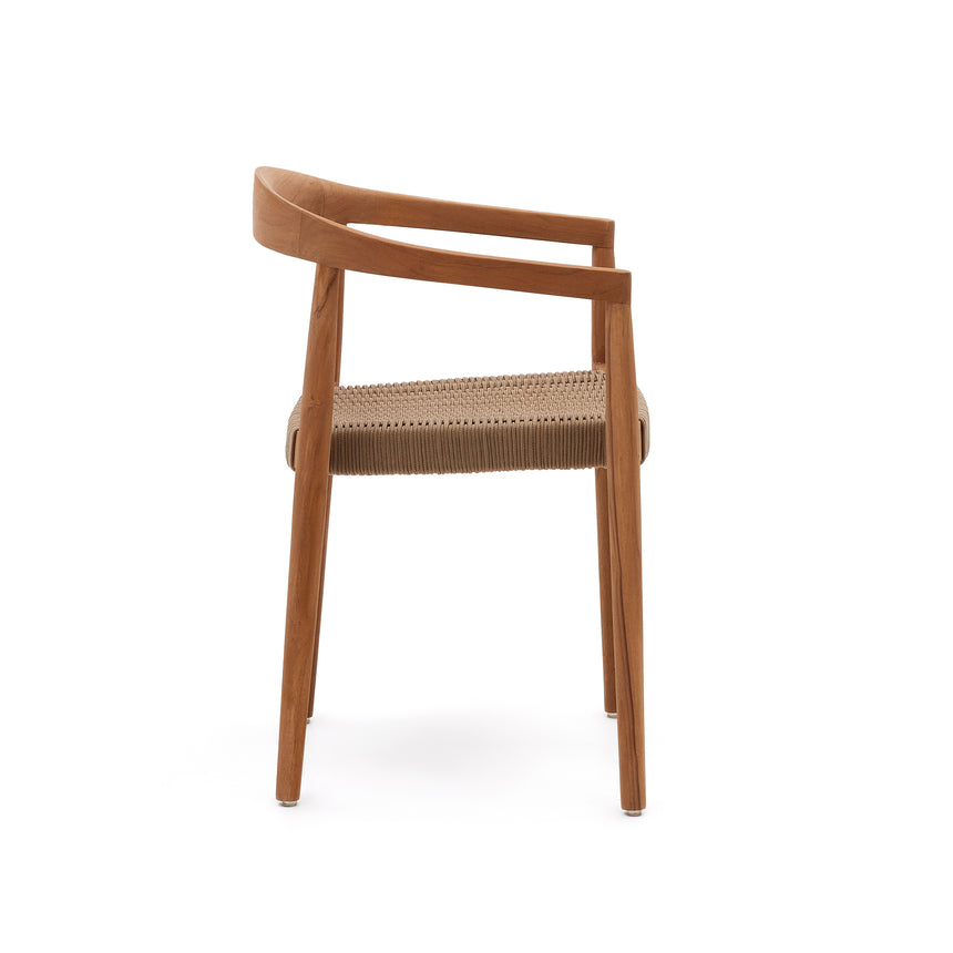 Ydalia stapelbarer Outdoor-Stuhl massives Teakholz natürliches Finish beiges Seil - ZEN ZONE Furniture