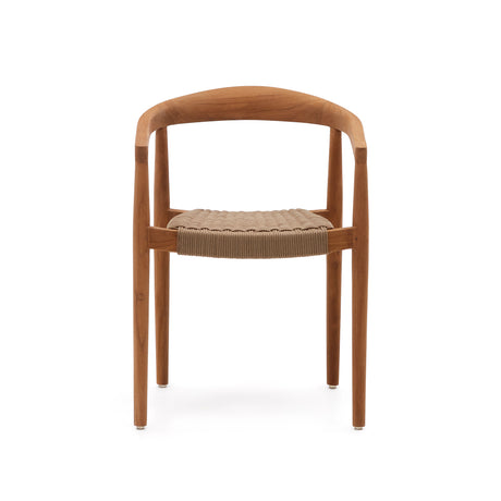 Ydalia stapelbarer Outdoor-Stuhl massives Teakholz natürliches Finish beiges Seil - ZEN ZONE Furniture
