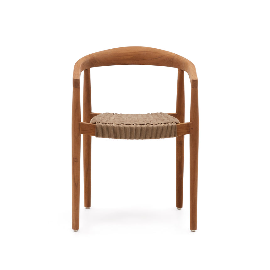 Ydalia stapelbarer Outdoor-Stuhl massives Teakholz natürliches Finish beiges Seil - ZEN ZONE Furniture