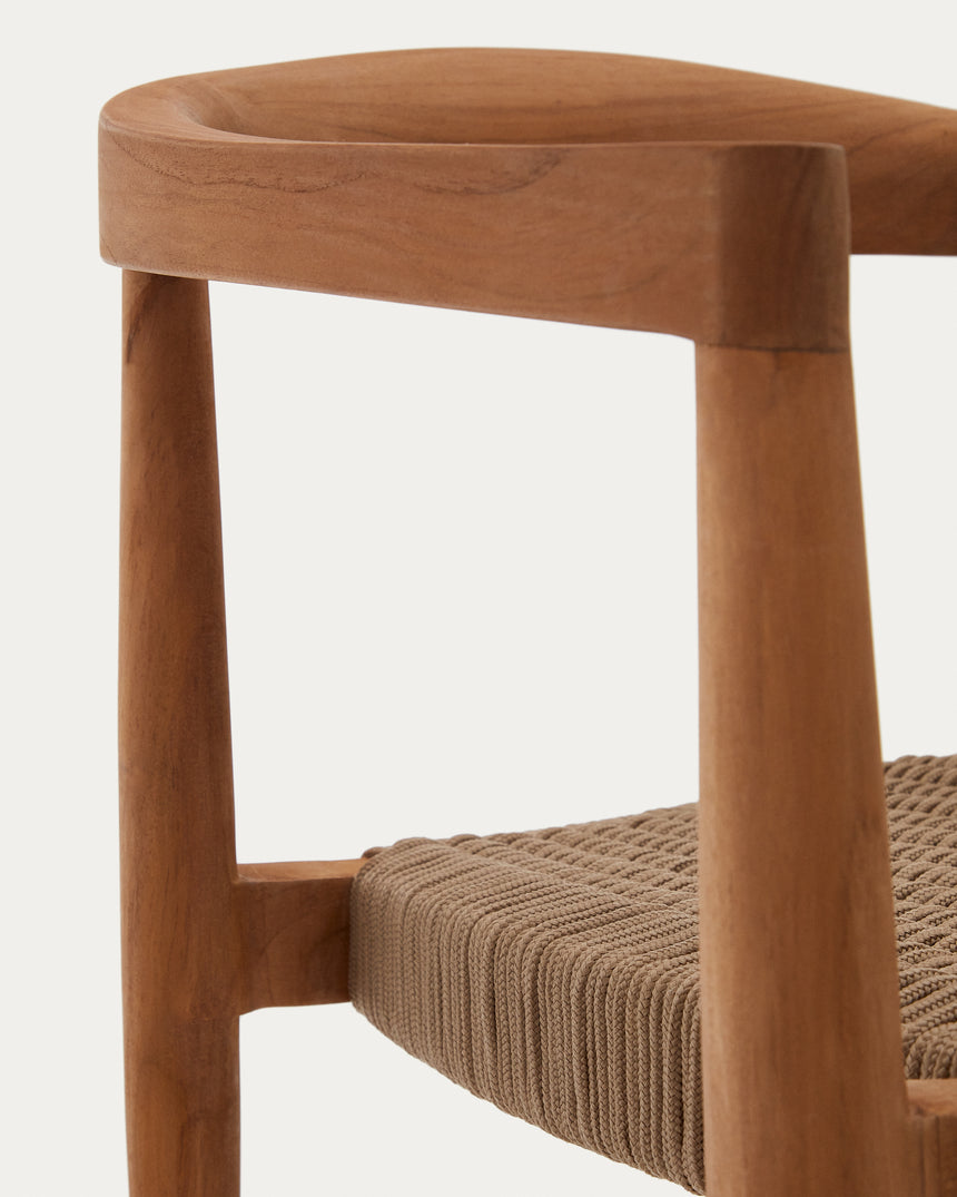 Ydalia stapelbarer Outdoor-Stuhl massives Teakholz natürliches Finish beiges Seil - ZEN ZONE Furniture