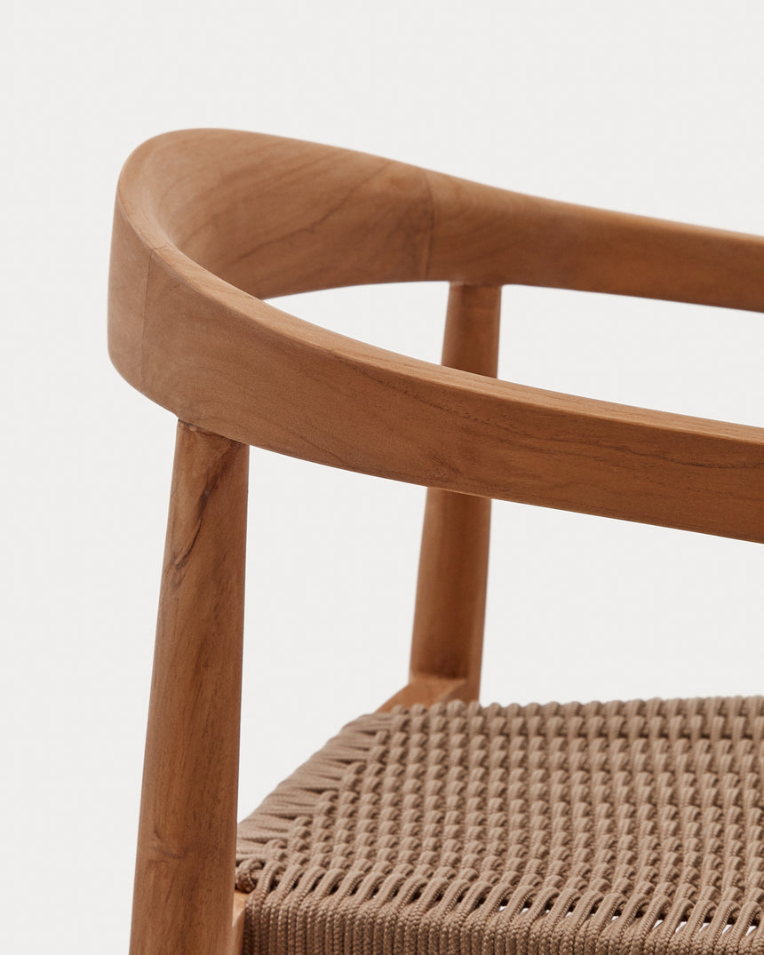 Ydalia stapelbarer Outdoor-Stuhl massives Teakholz natürliches Finish beiges Seil - ZEN ZONE Furniture