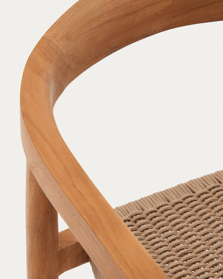 Ydalia stapelbarer Outdoor-Stuhl massives Teakholz natürliches Finish beiges Seil - ZEN ZONE Furniture