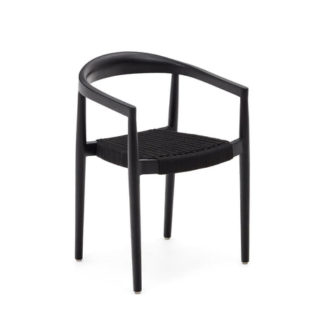 Ydalia stapelbarer Outdoor-Stuhl aus massivem Teakholz schwarzes Finish schwarzes Seil - ZEN ZONE