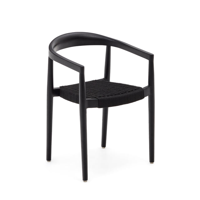 Ydalia stapelbarer Outdoor-Stuhl aus massivem Teakholz schwarzes Finish schwarzes Seil - ZEN ZONE Furniture