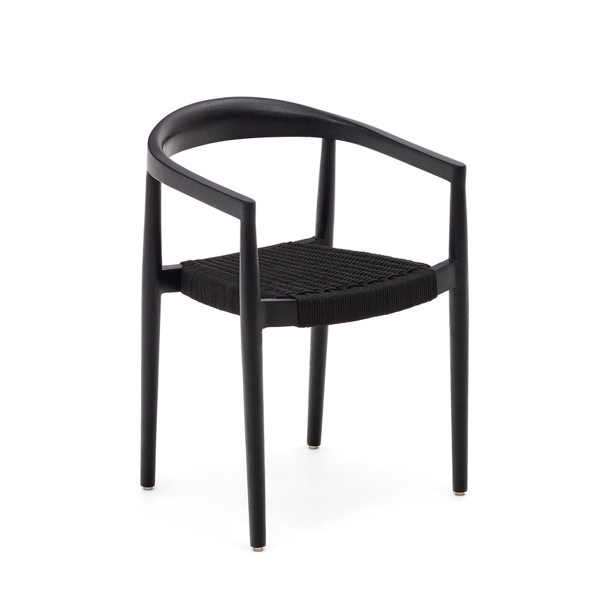 Ydalia stapelbarer Outdoor-Stuhl aus massivem Teakholz schwarzes Finish schwarzes Seil - ZEN ZONE Furniture