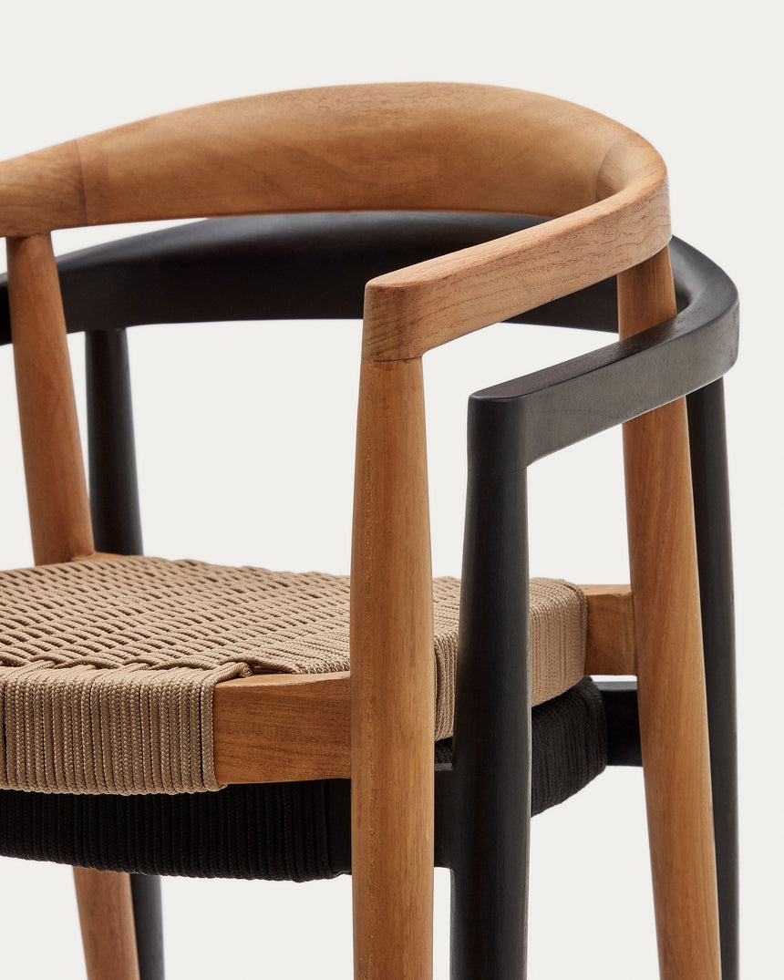 Ydalia stapelbarer Outdoor-Stuhl aus massivem Teakholz schwarzes Finish schwarzes Seil - ZEN ZONE Furniture
